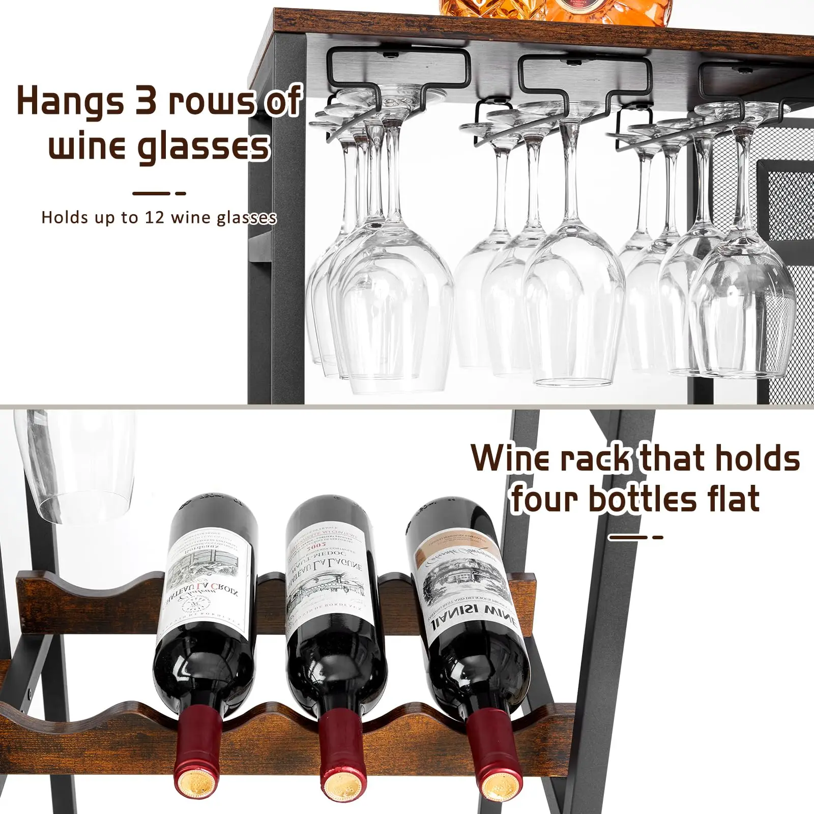 Home Bar Mini Bar Table 3-Tier Trapezoidal Liquor Bottle Display Shelf Freestanding Floor Wine Rack