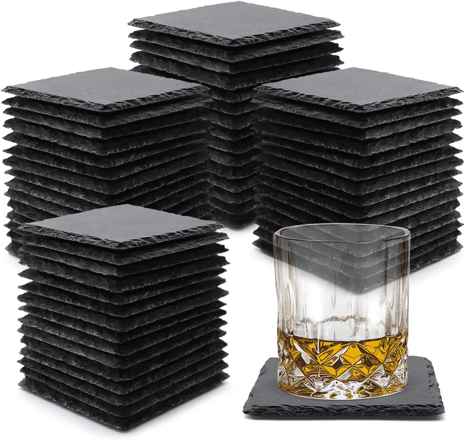 2024 4x4 Black Blank Slate Stone Polished Coaster Slate Drink Coasters Brand bulk natural round slate coaster