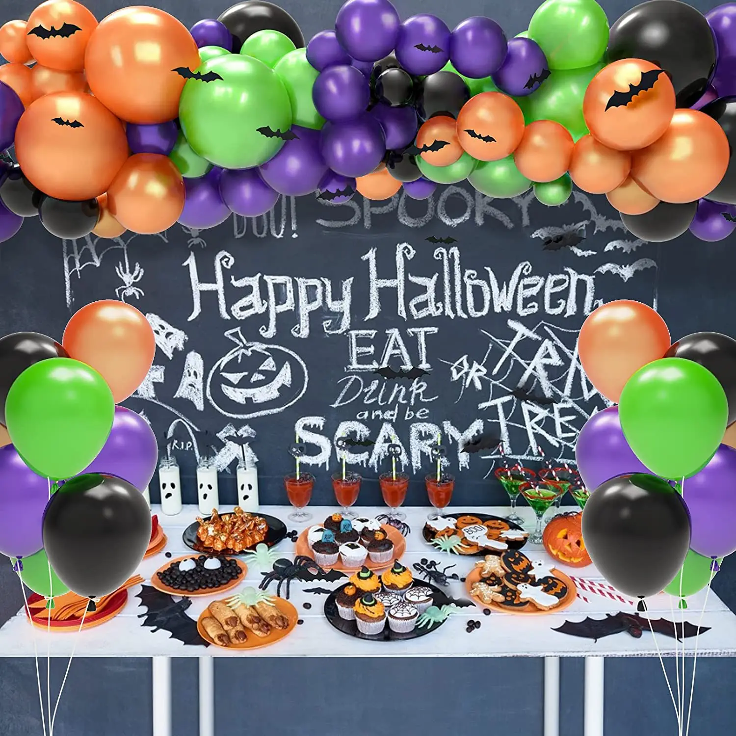 High quality halloween wall background decoration party balloons set 3D Spider Balloons Purple Green Latex Balloons