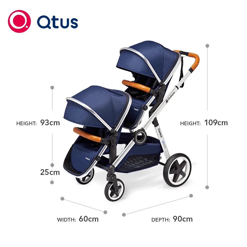QTUS DuetPro Double Baby Stroller with Two Seats, Single/Twin Model, High Landscape, Luxury, High Quality, EN-1888 Certification