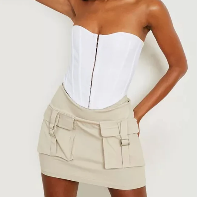 Customization 2023 Summer Streetwear Women Y2K Rave Festival Club Blank Bodycon Cargo Pocket Mini Skirt