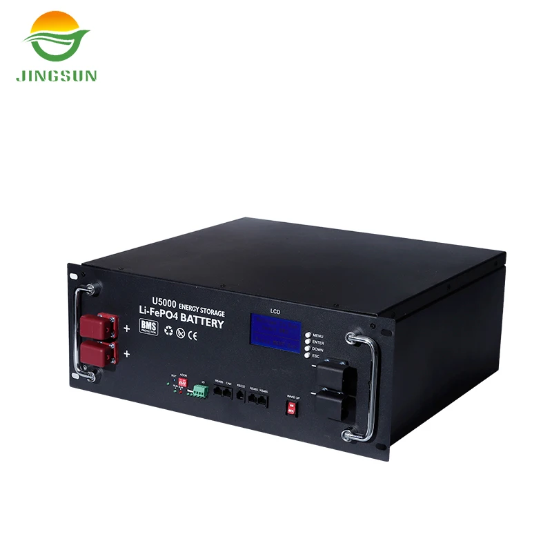 Jingsun easy installation 48v 100ah Rack mounted lifepo4 battery high Battery Protection LCD Display Screen for home use