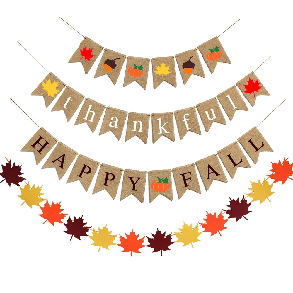 Pumpkin Autumn Garland Home Decoration Halloween Thanksgiving Sign Family Burlap Banner Party Decoration