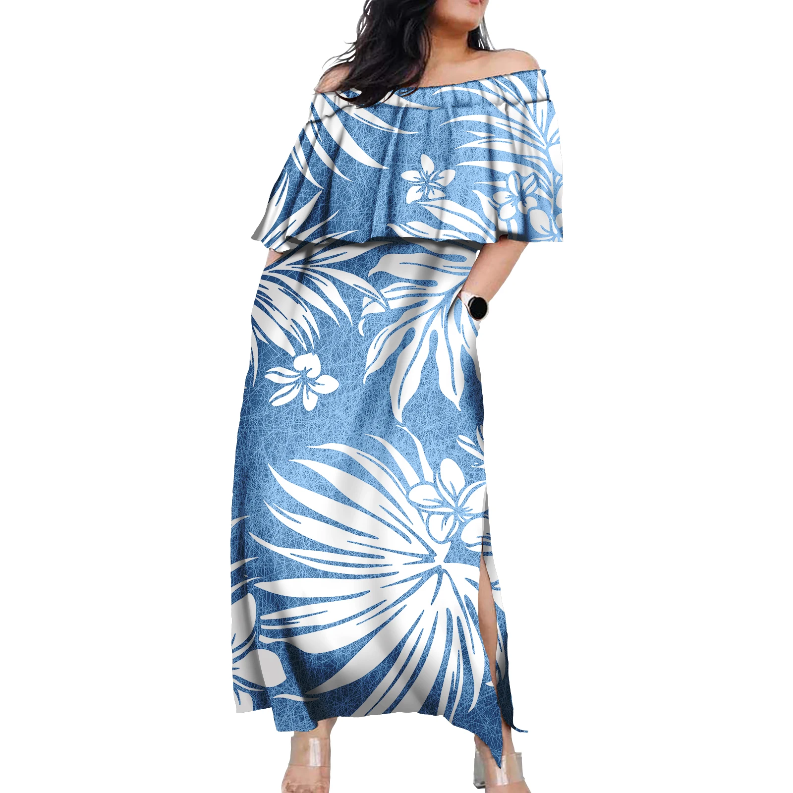 Ruffles Fashion Puletasi Samoa Hawaiian Dress Polynesian Tribal Puletasi Tatau Pattern Casual Swing Occasions Dresses