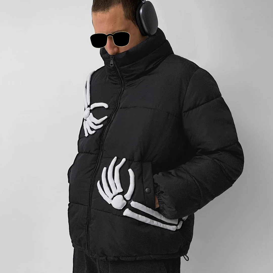 2023 Winter Latest Design Custom Oversized Men Black Down Bubble Padded Jaket High Quality Outerwear Skeleton Puffer Jacket