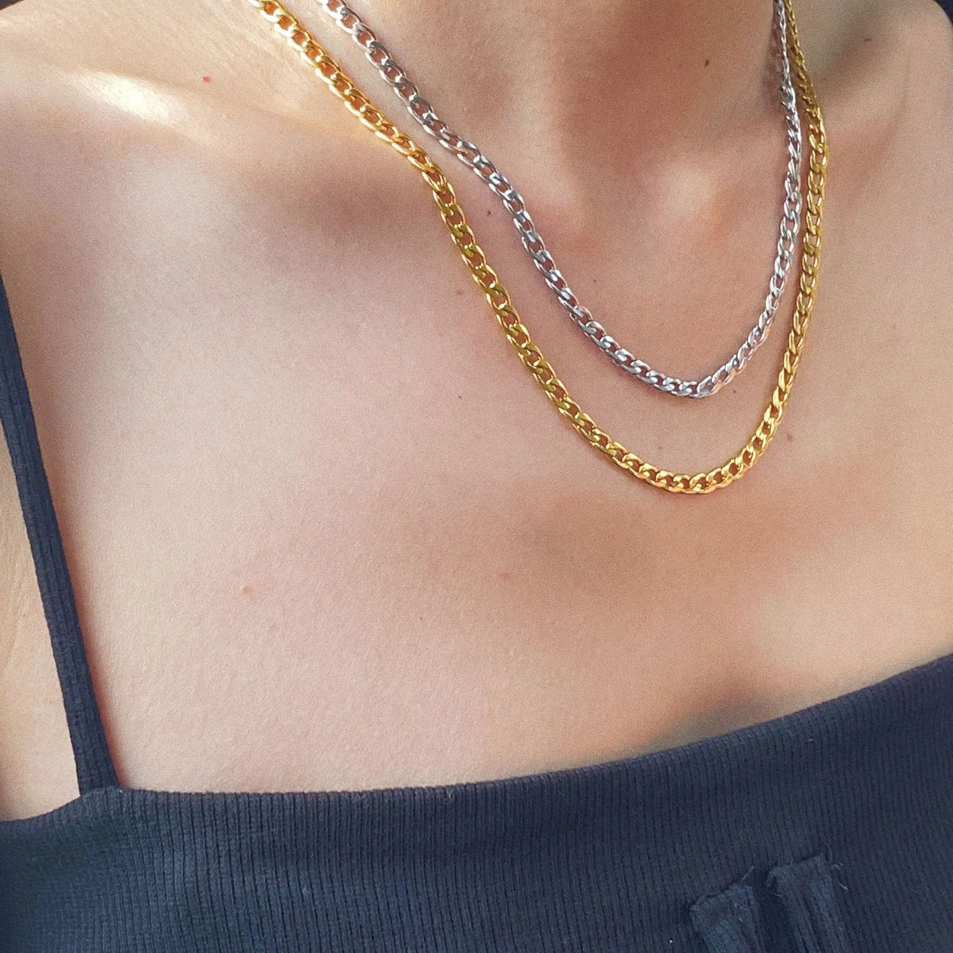 Latest 4.5mm 6mm 7.5mm Stainless Steel Cuban Chain Necklace 18K Gold Plated Chunky Wide Curb Chain Necklace Jewelry Women
