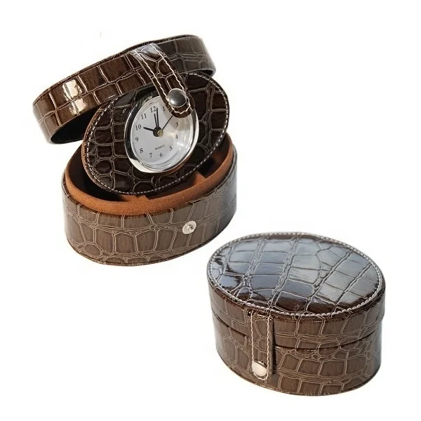 Fashion Customized Pu Leather Travel Alarm Clock With Jewelry Box LG2049C
