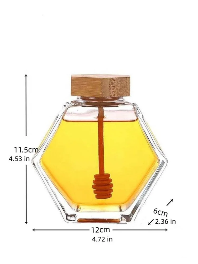 Custom 100ml 380ml 730ml honey jars jelly jam hexagon glass honey jar with stick glass jar with wooden lid for honey