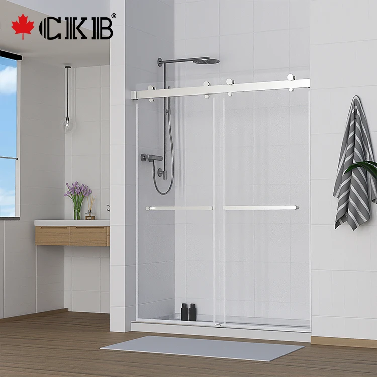 New Product Frameless Low Iron Tempered Glass Sliding Bathroom Stainless Steel Shower Door