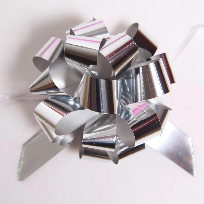 Wholesale competitive price metallic pom pom pull bow gift plastic ribbon pull bows