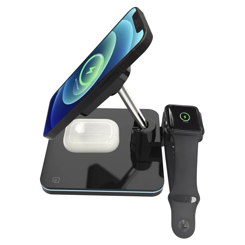 Hot Sale Magnetic Wireless Charger Hub Wireless Charger 3 In 1 15W Fast Charging For Mobile Phone Earphone Airpods Phone Holder