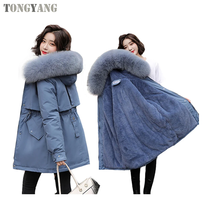 TONGYANG New Cotton Liner Warm Parka Waterproof Jacket Women Slim Long Coat Female Winter Big Fur Hooded Parka Coats