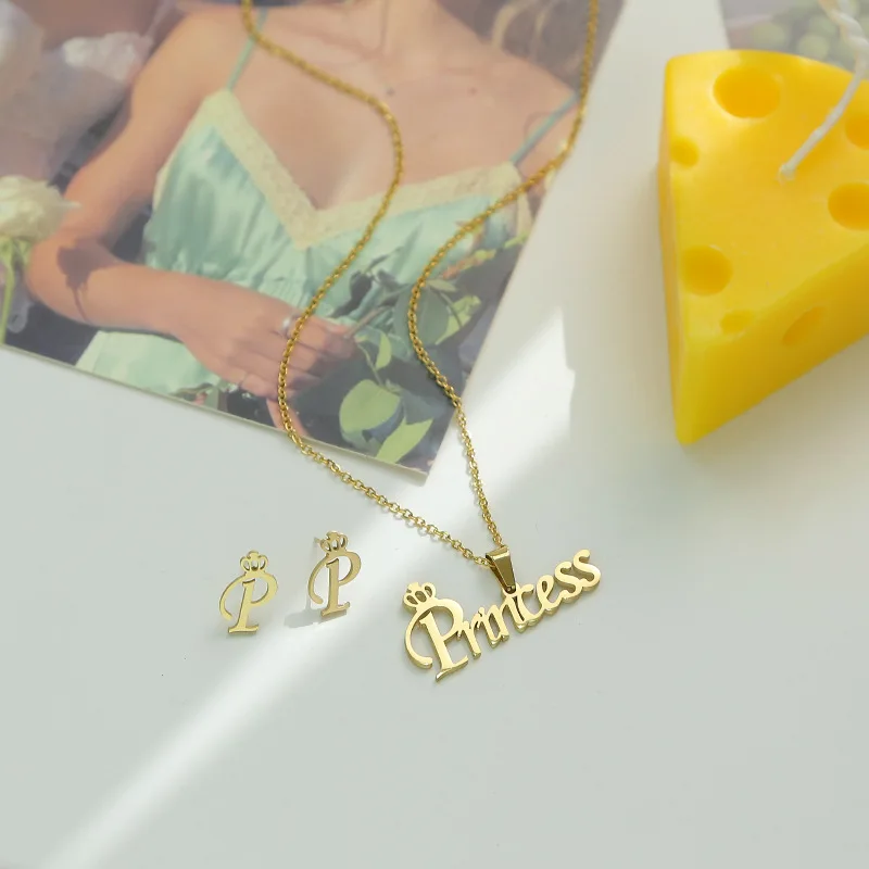 Trendy Stainless Steel Heart Earring Necklace Set For Women Cat Horse Frog Butterfly Animal Flower Pendant Party Wedding Jewelry