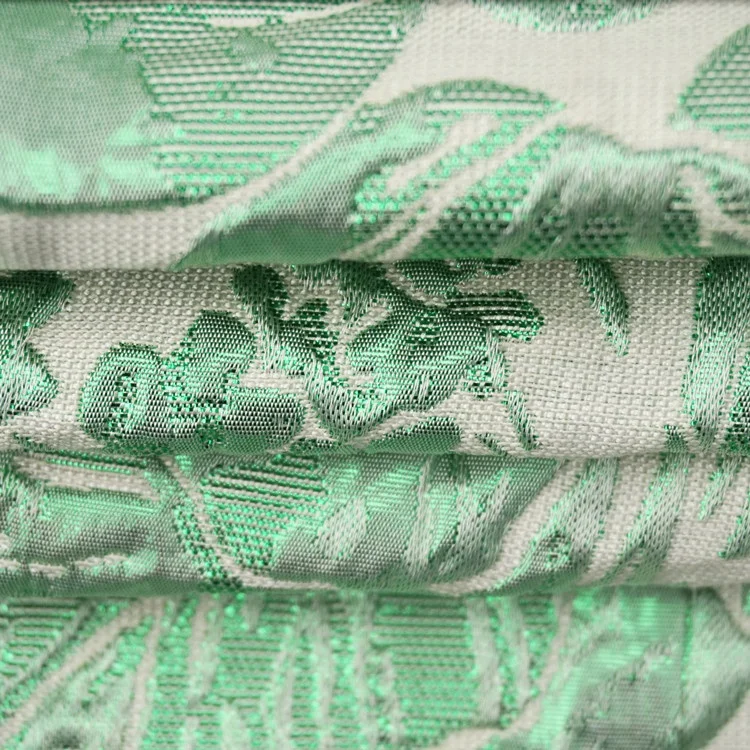 Зеленая Высококачественная тканая жаккардовая парчовая ткань с металлическим блеском для платья, цветочная ткань