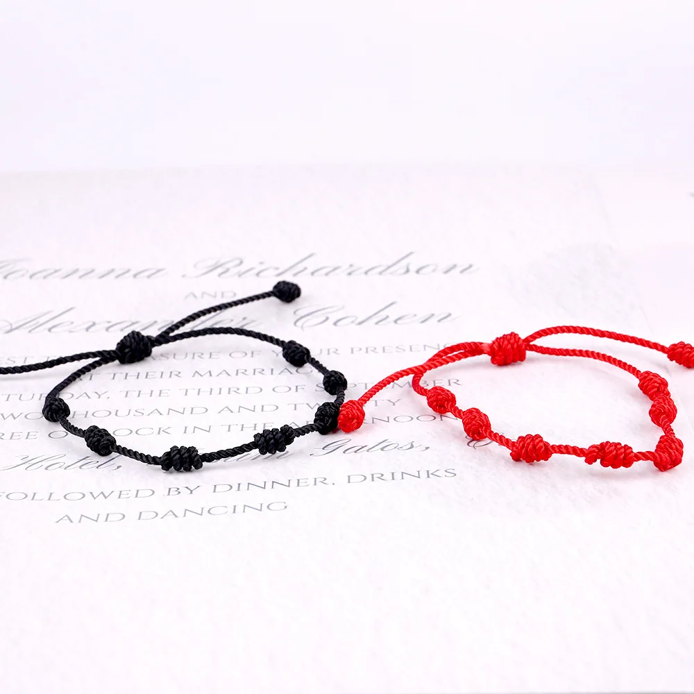 Simple Design Handmade Woven Red Rope Knot Bracelet Adjustable Lucky Black 7 String for