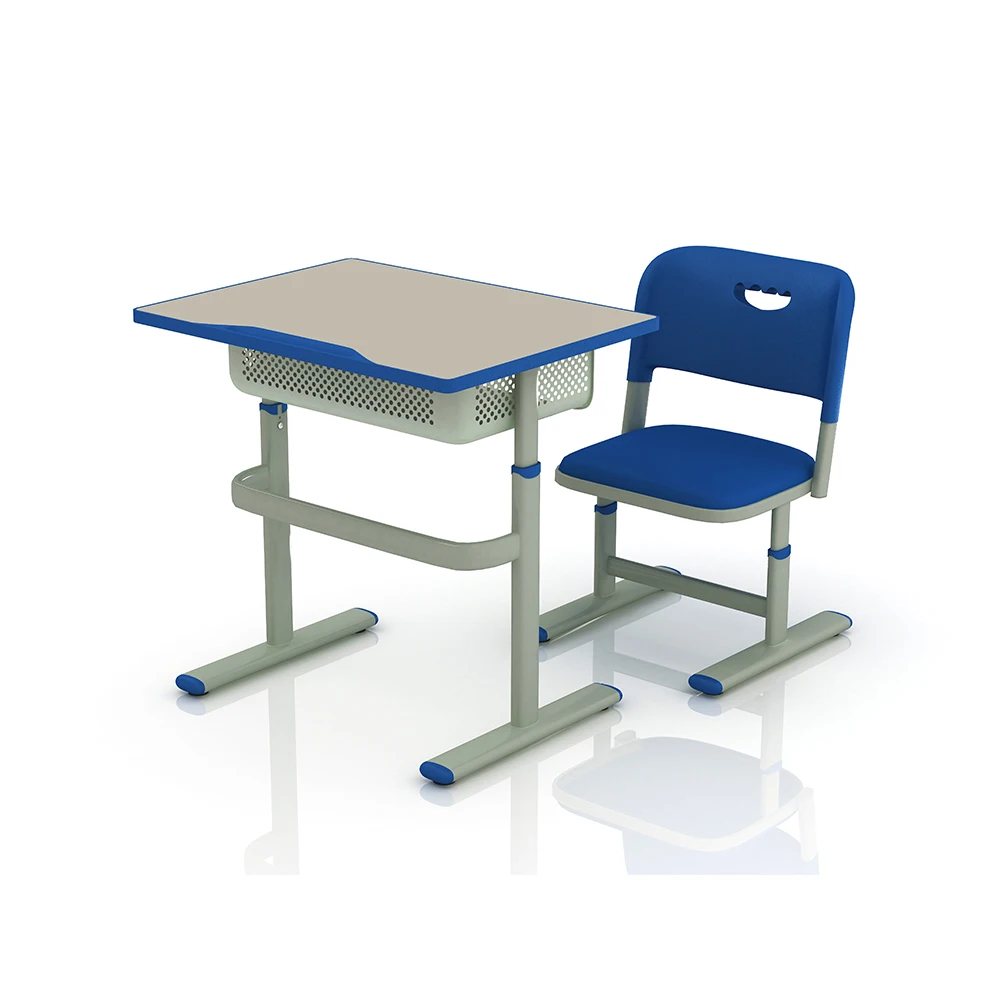 White Wood Computer Table Steel Chair with Hanging Pole Adult School Furniture with Open Spaces Desk Chair with Wheels Students