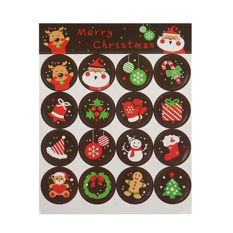 Custom Self Adhesive Paper Round Merry Christmas Sticker Labels for Present Gift Bag Box Packaging Seal