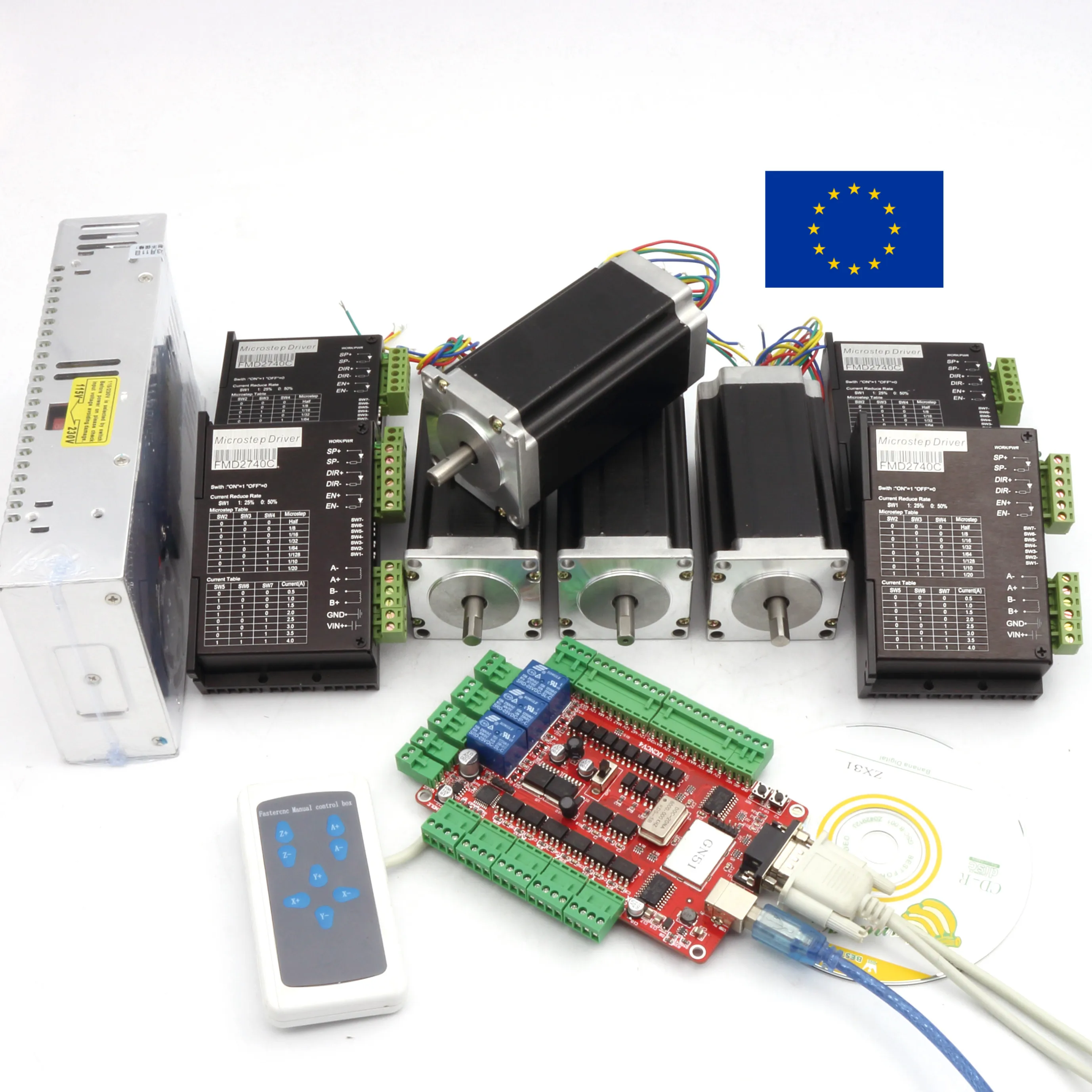 4 Axis CNC Kit Nema23 Stepper Motor Dual Shaft 425oz-in 3A+FMD2740C Driver 4A+USB CNC Breakut Board CNC Router Controller Kit