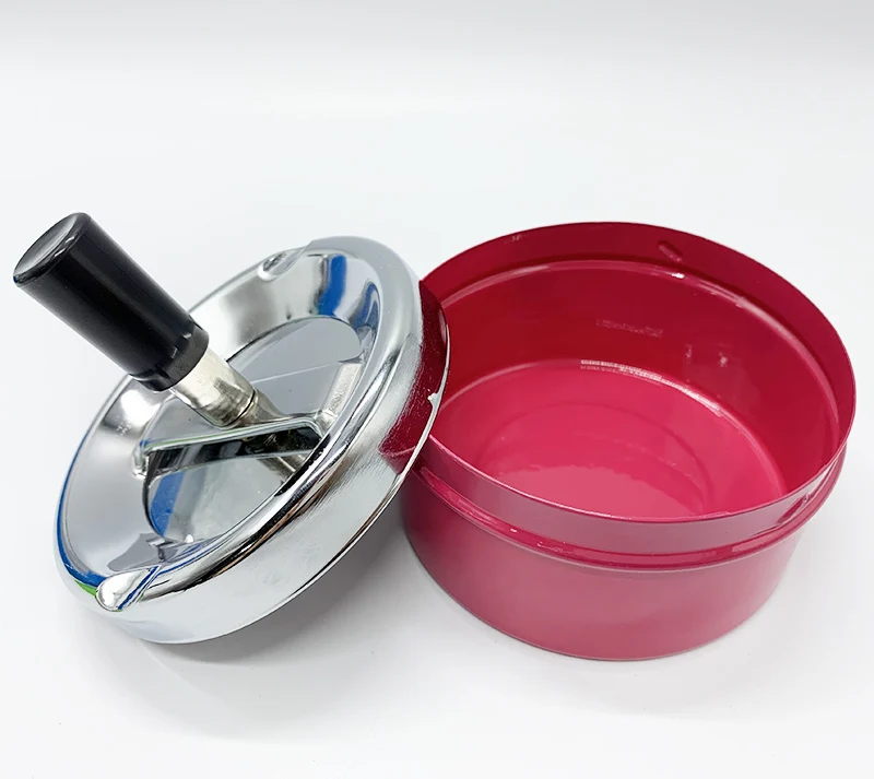 Factory Custom Portable Round Push Down Cigarette Ash Container Metal  Cigar Ashtray With Wind-proof Tray  for figure cigarette