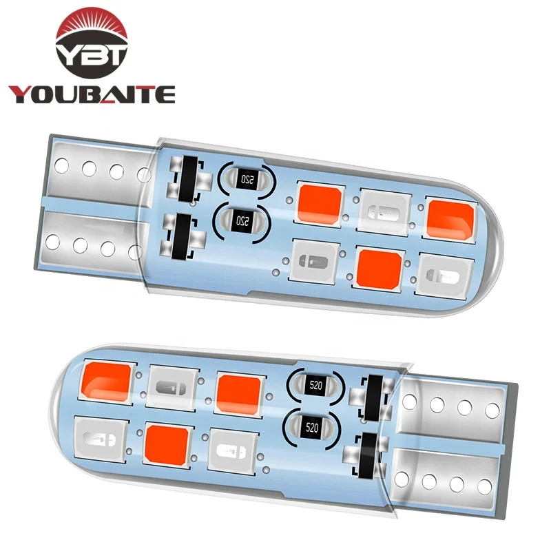 Auto Lighting System T10 two-color flash 12smd Smd 2835 Led Silica gel Signal Light Car Bulb Super Bright Led T10 W5w