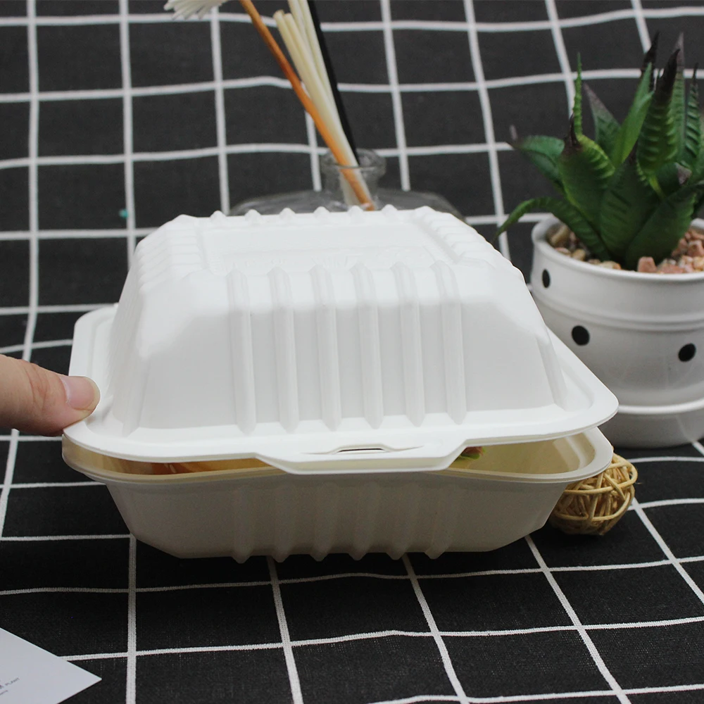 Eco-friendly disposable bio-based food container corn starch takeaway square clamshell box