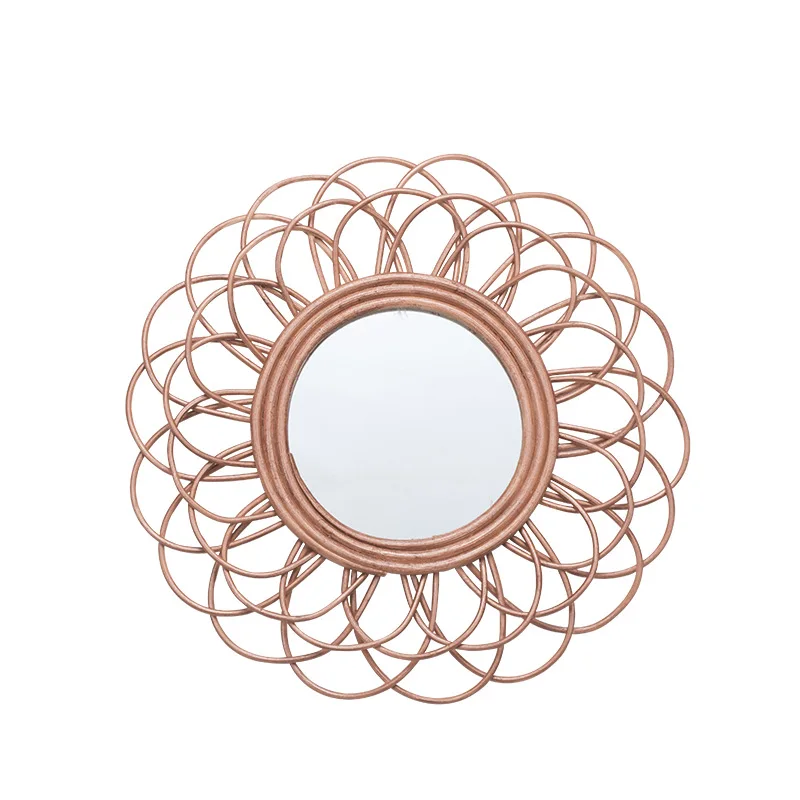 Зеркало для макияжа из ротанга, подвесное декоративное зеркало для гостиной, художественное зеркало для съемки