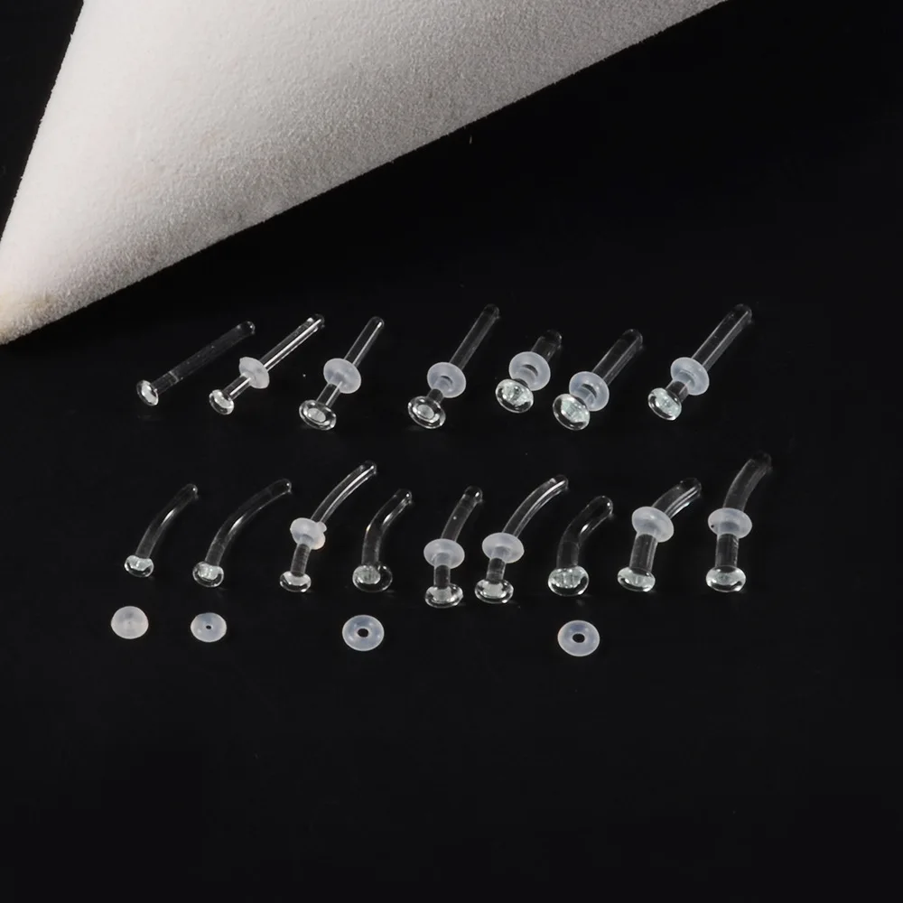 14G 16G 18G Clear Flexible Bioplast Retainer Navel Belly Ring Eyebrow Tongue Nipple Barbell Nose Lip Labret Stud