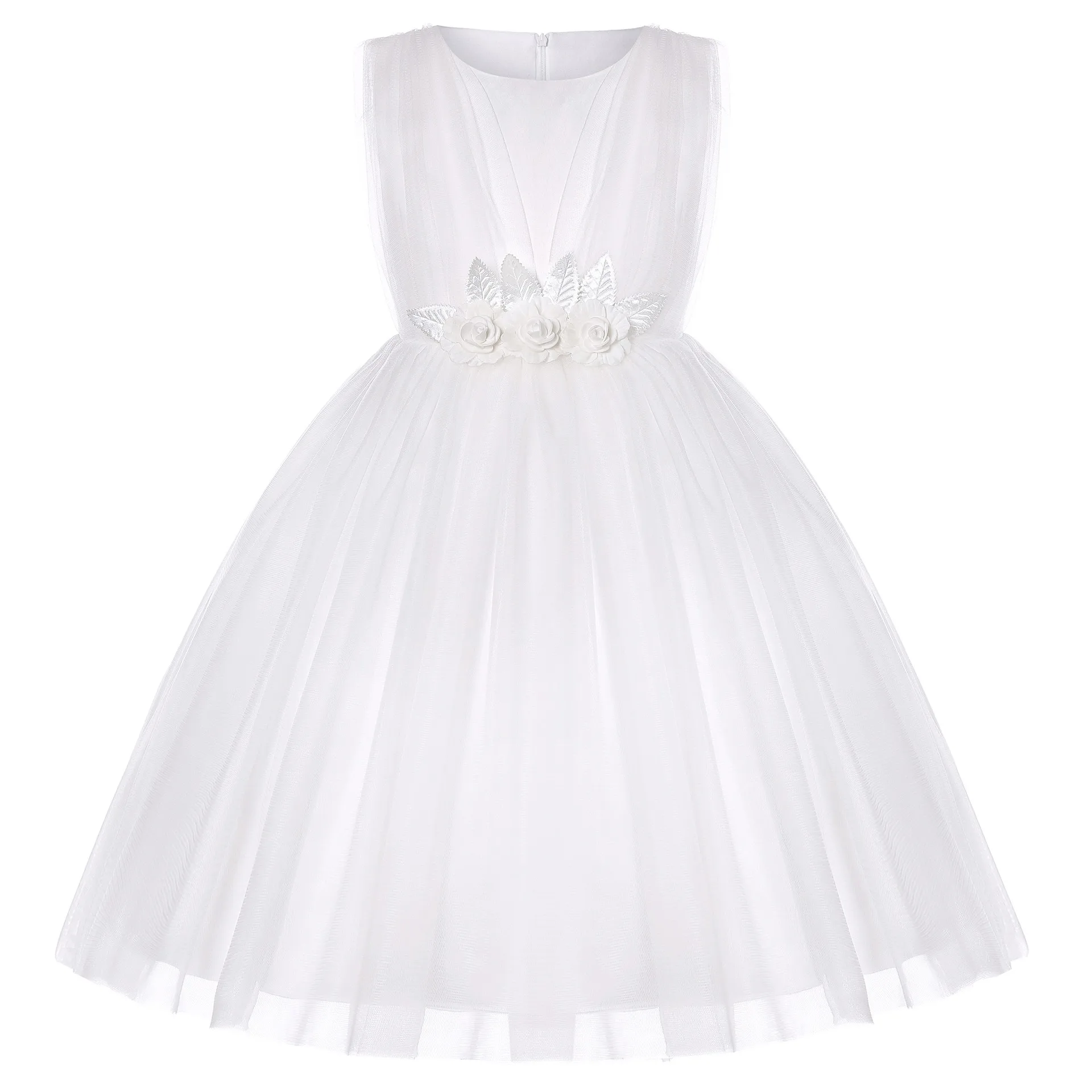 Newest Kids Baby Wedding Birthday White Summer Dress Party Gowns Children Skirt With Flower C0082