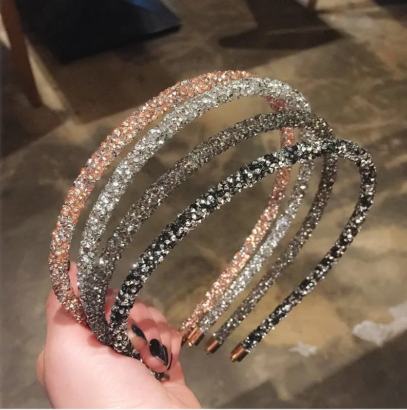 Korean Style Crown Head Hoop Simple Headwear Women Thin Bling Crystal Bead Headband