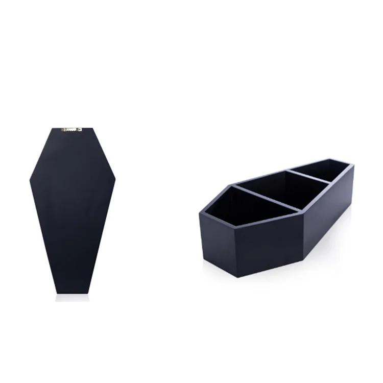 Amazon hot sale 2021 novelty wooden black wall shelf hanging coffin Halloween decor