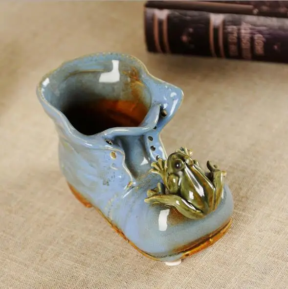 Ceramic Succulent Plants pot Cute Shoes Boots Flower Pot European Porcelain Figurine Decor Ornaments Handicraft Pen Holder