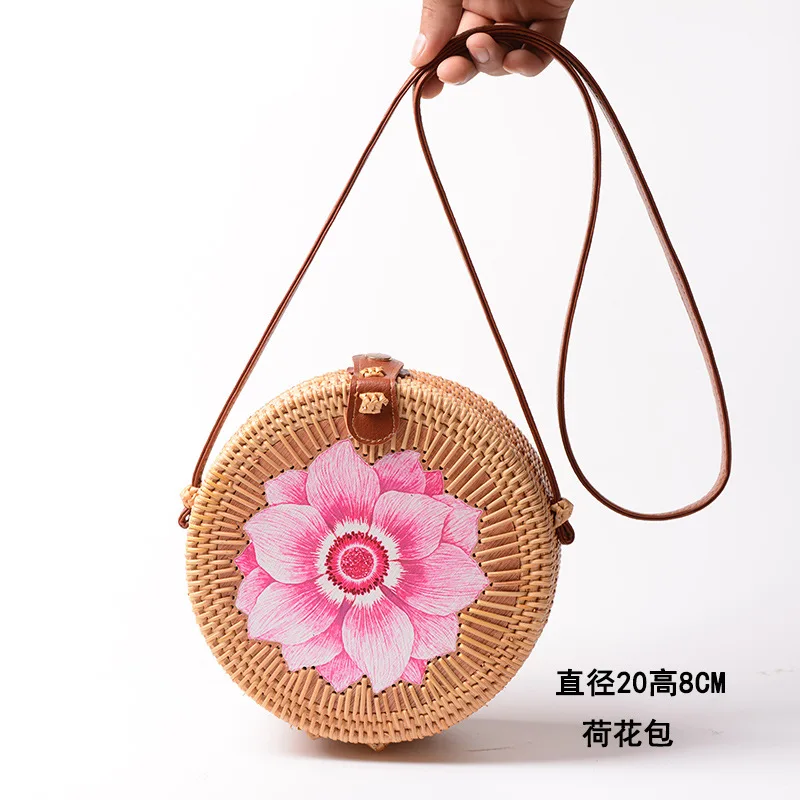 wholesale ethnic style INS Popular Handmade Round Beach Shoulder Bali Circle women rattan bags