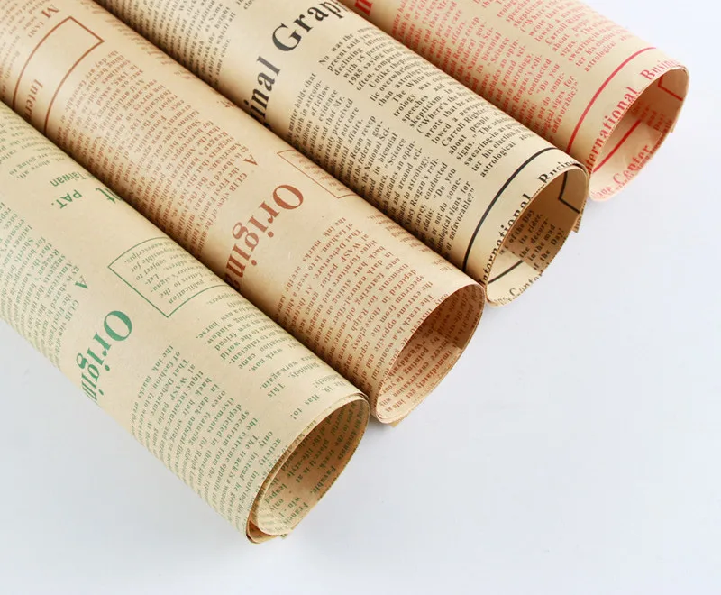 
58*58 cm 20 PackVintage English newspaper kraft paper wrapped flowers bouquet floral wrapping paper of gift materials 