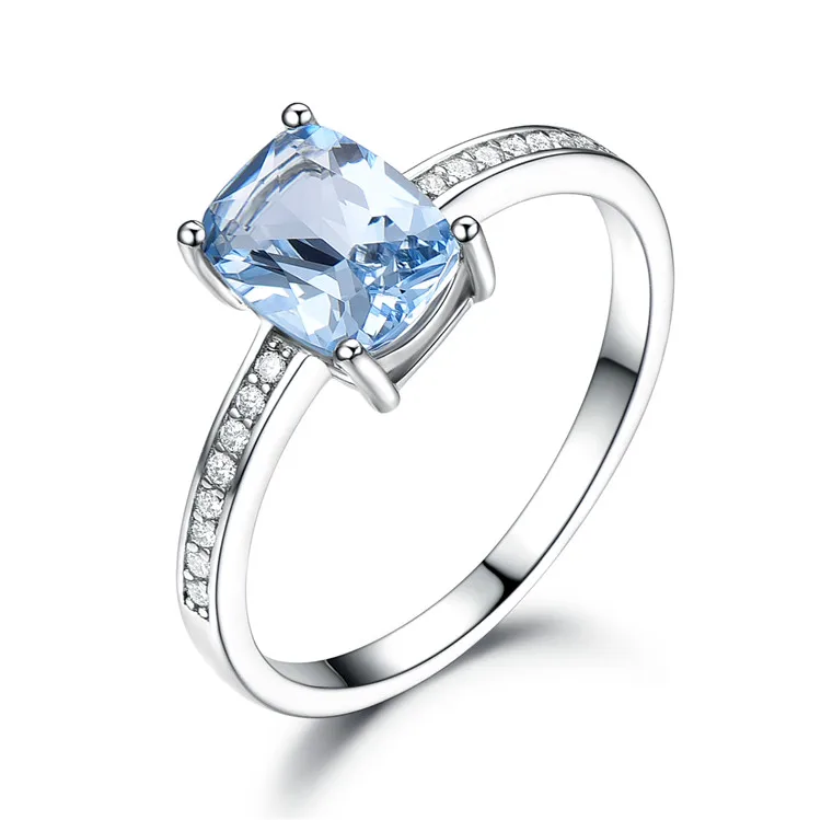 Fine Jewelry 925 Sterling Silver White Gold Plated Jewellery Ring Sky Blue Topaz Engagement Rings for Women