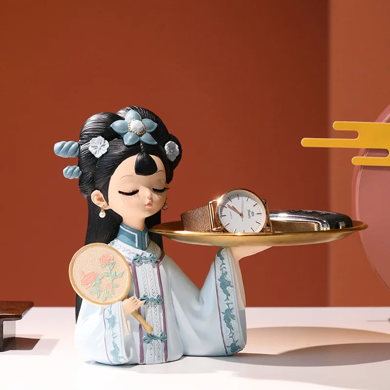 Cute Traditional Tray Girl Resin Home Desktop Decoration Creative Entrance Key Storage Resin Decoration Ornament
