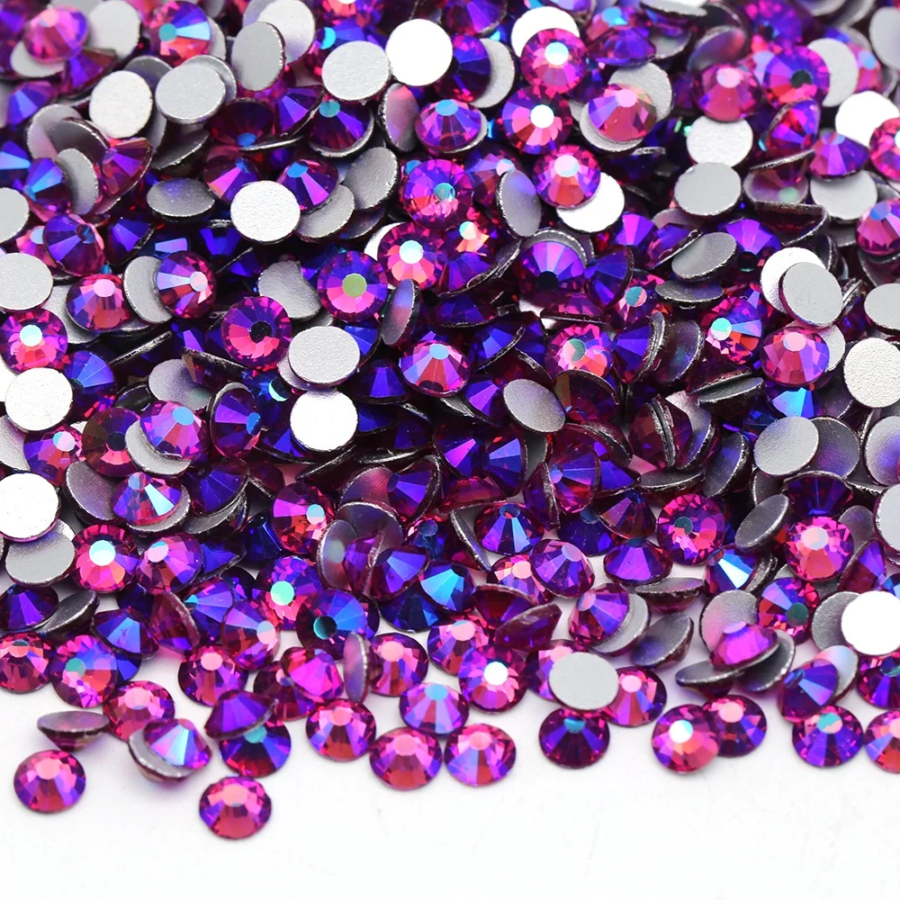 SS6 10 12 16 20 30 High Quality Fuchsia  AB Glass Rhinestone Flatback Crystal Stone Nail Art Decoration