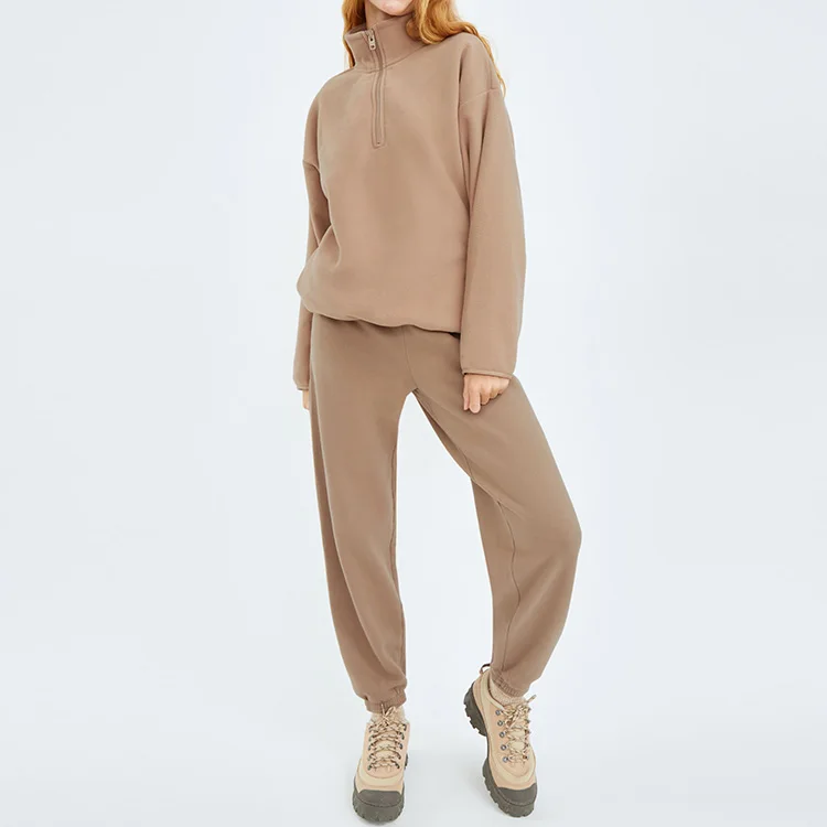 New York Korean Style 100 Cotton  Blank Hoodies Plain No Brand Customize Cotton Womens Oversized Sherpa 1/4 Zip Sweatshirt