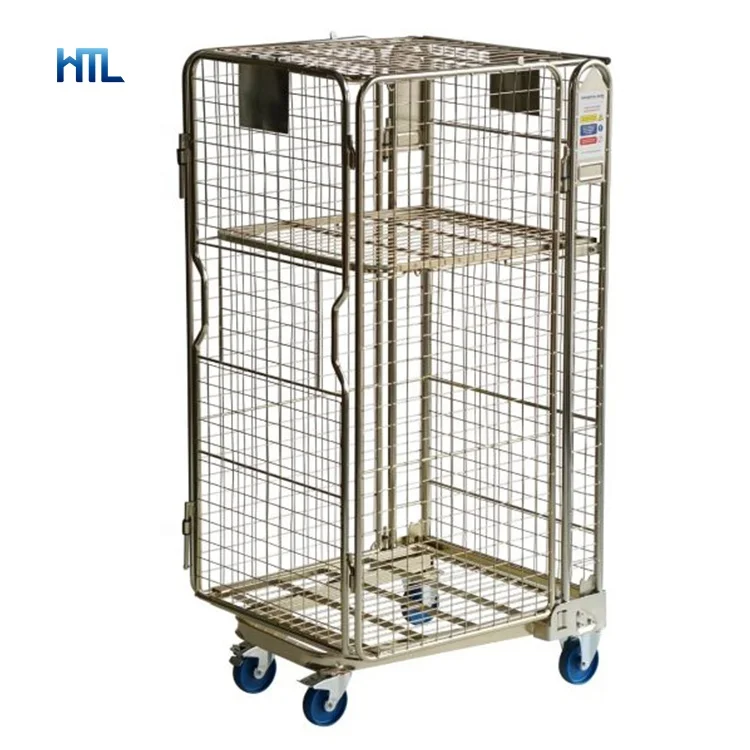 Hot sale logistics galvanized collapsible steel metal storage security cart cage with wheels
