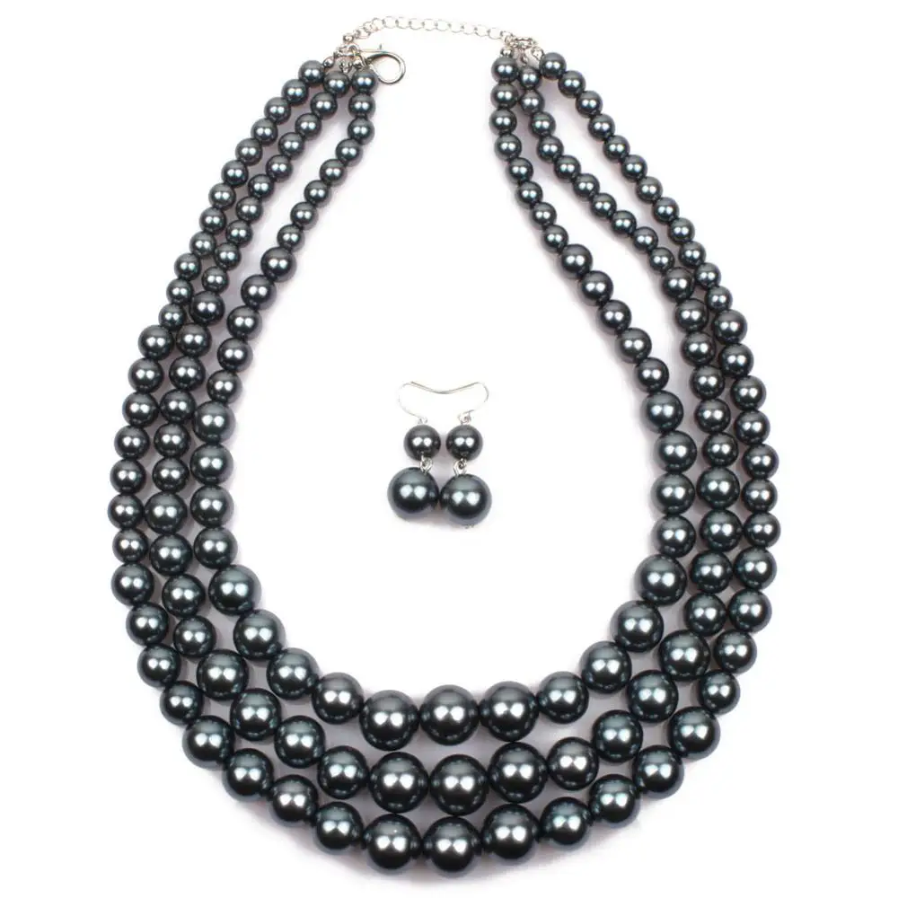 T6410 Wholesale Fashion pearls necklace and earrings set African style pearls jewelry set