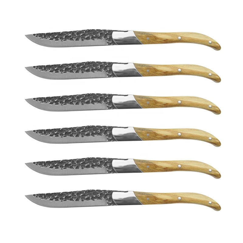 New collection hammered blade laguiole steak knife with olive wood handle