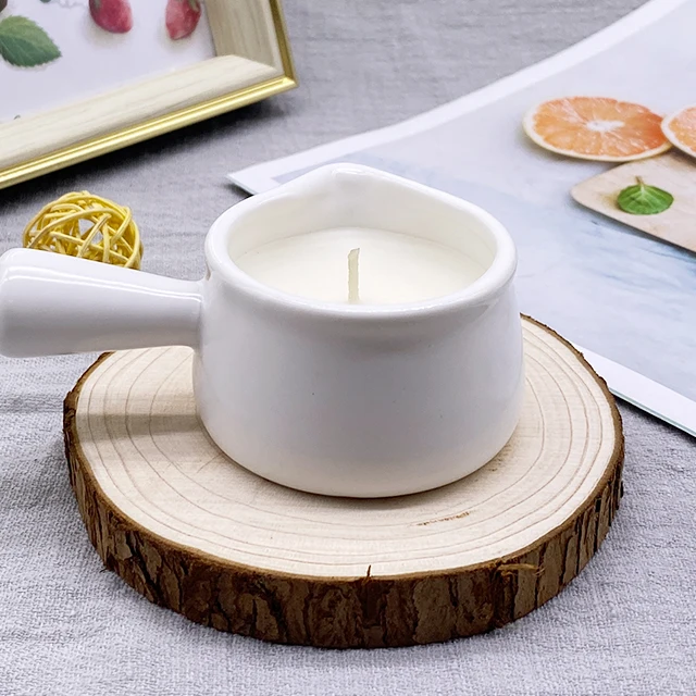 LTC21 Hot Sale Private Label Soy Wax Coconut Ceramic Jar With Spout Massage Body Aromatherapy Scented Candles
