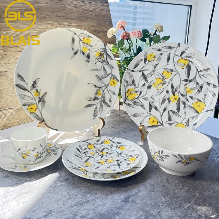 pomegranate tree porcelain ceramic dish & plate dinner set dinnerware , modern fine bone china crockery for wedding party rental
