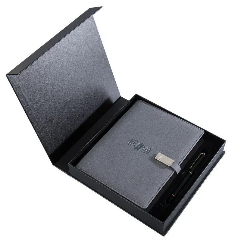 Office lady traveling 8000mah power bank notebook can carry on plane wireless charging powerbank note book with USB flash drive