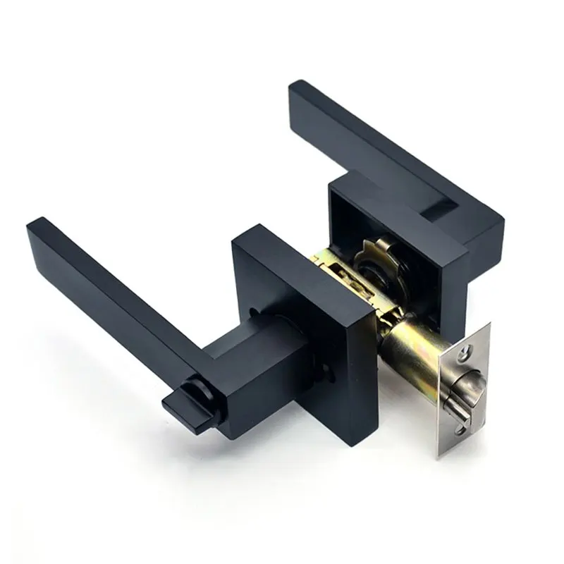Contemporary Square Privacy Keyless Handle Lever Matte Black Bedroom/Bathroom/Interior Doors Handed Door Lock cylinder