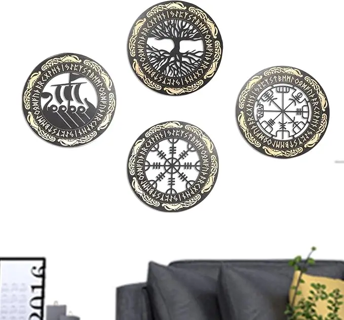 Vietnam Rune Symbols Wall Art Large Wooden Pattern Nordic Wall Sculptures Living Room Home Decor Wood Crafts