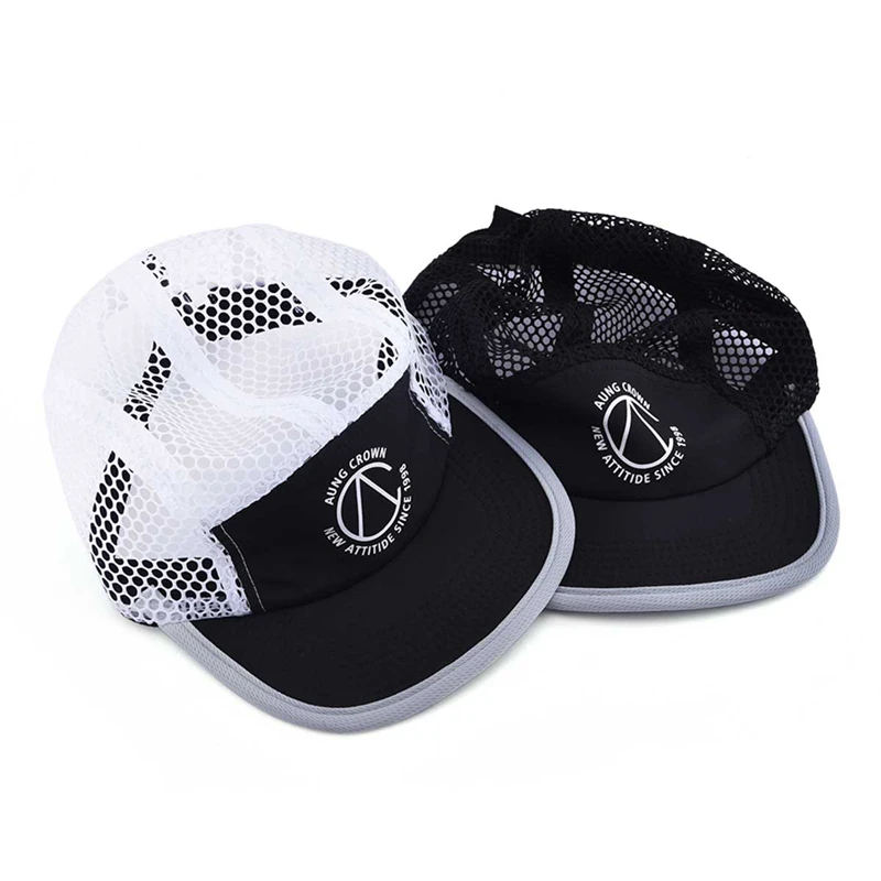 Breathable full mesh breathable foldable blank nylon five panel hats 5 panel running mesh cap