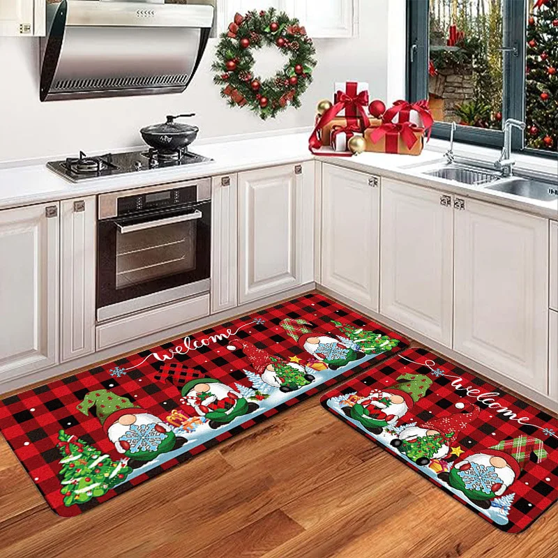 High quality traditional craftsmanship that is not easily damaged exquisite red Christmas pattern modern style kitchen carpet