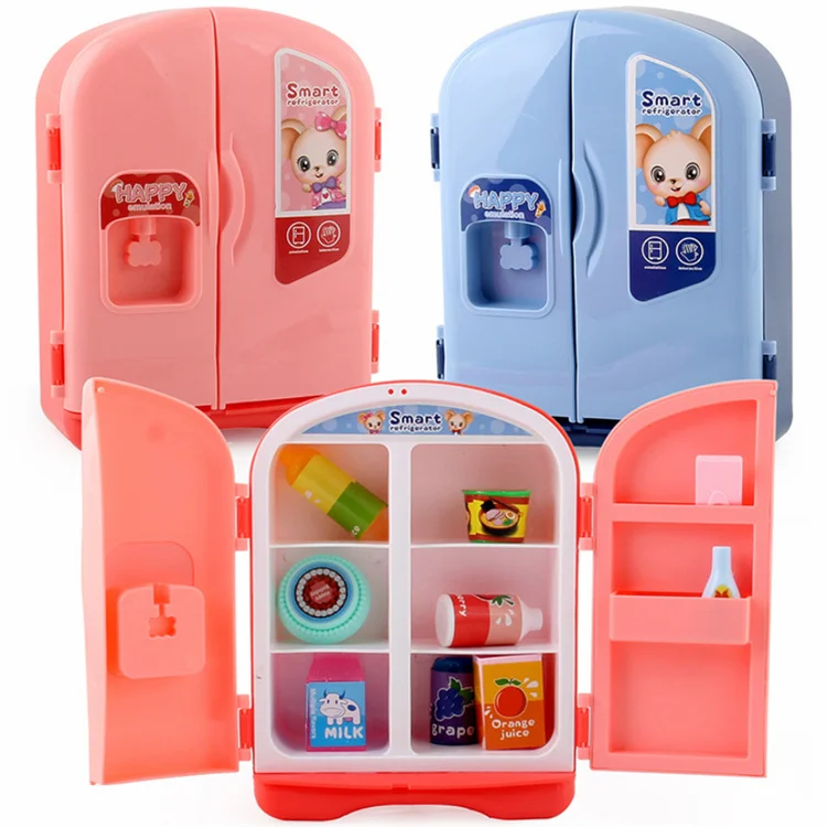 Wholesale Plastic Small Ambry Cupboard Refrigerator Pretend Play Toy With Accessories Educational Food Combination Toys Set