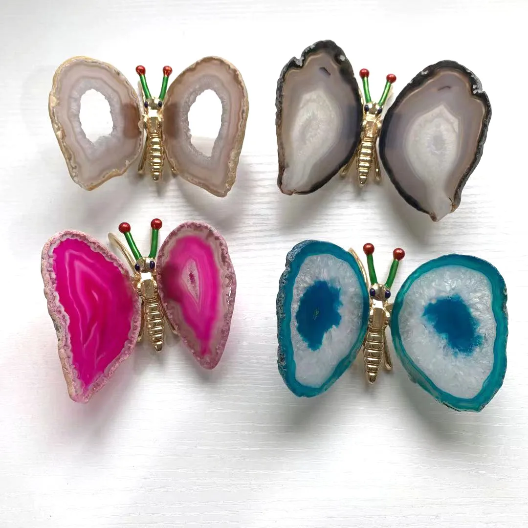 
Natural Crystal Agate Geode Hand Carved Butterfly For Home Decoration_XCG 