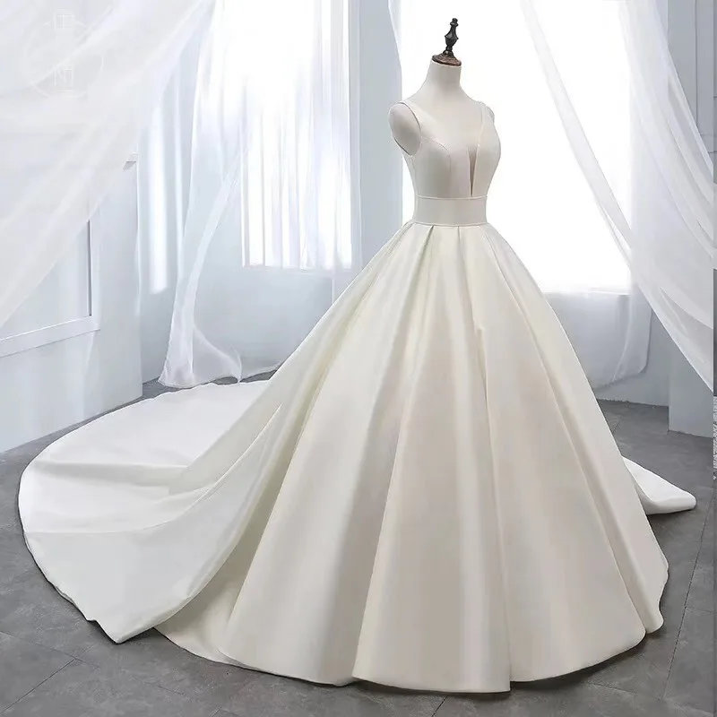 China factory satin wedding dress fashion long wedding dresses satin white satin wedding dress